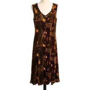 Vtg 90s Y2K Jasmine by KVM Button Front Crinkle Dress Criss Cross Back Sz Med